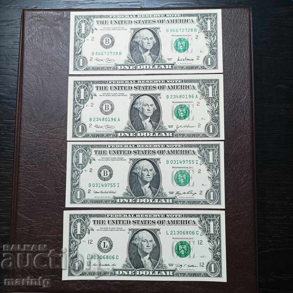 Lot of four US dollars. UNC