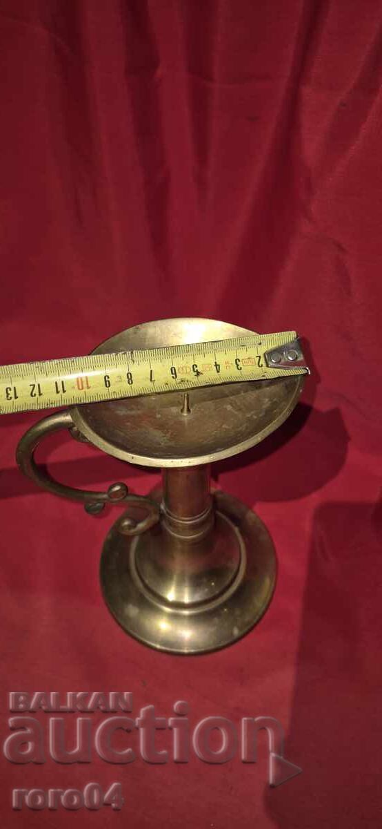 LARGE OLD BRONZE / BRASS CANDLEHOLDER - 5