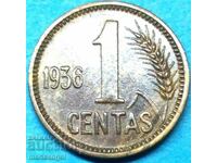 Λιθουανία 1936 1 Centc UNC Χάλκινο - ΣΠΑΝΙΟ!!!