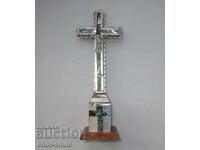 Antique mother-of-pearl religious table cross wood and mother-of-pearl