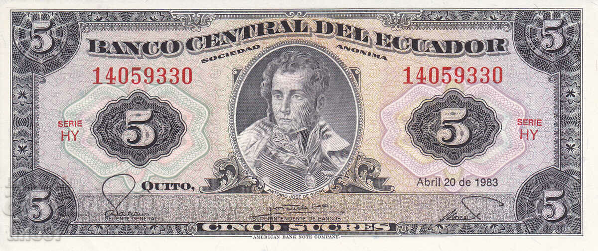 tino37- ECUADOR - 5 SUCRES - 1983 - UNC with price 6.60 BGN | € 3.37 tino37- ECUADOR - 5 SUCRES - 1983 - UNC with price 6.60 BGN | € 3.37