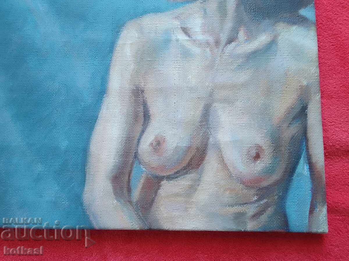 Old painting oil on canvas Nude woman erotica - 5