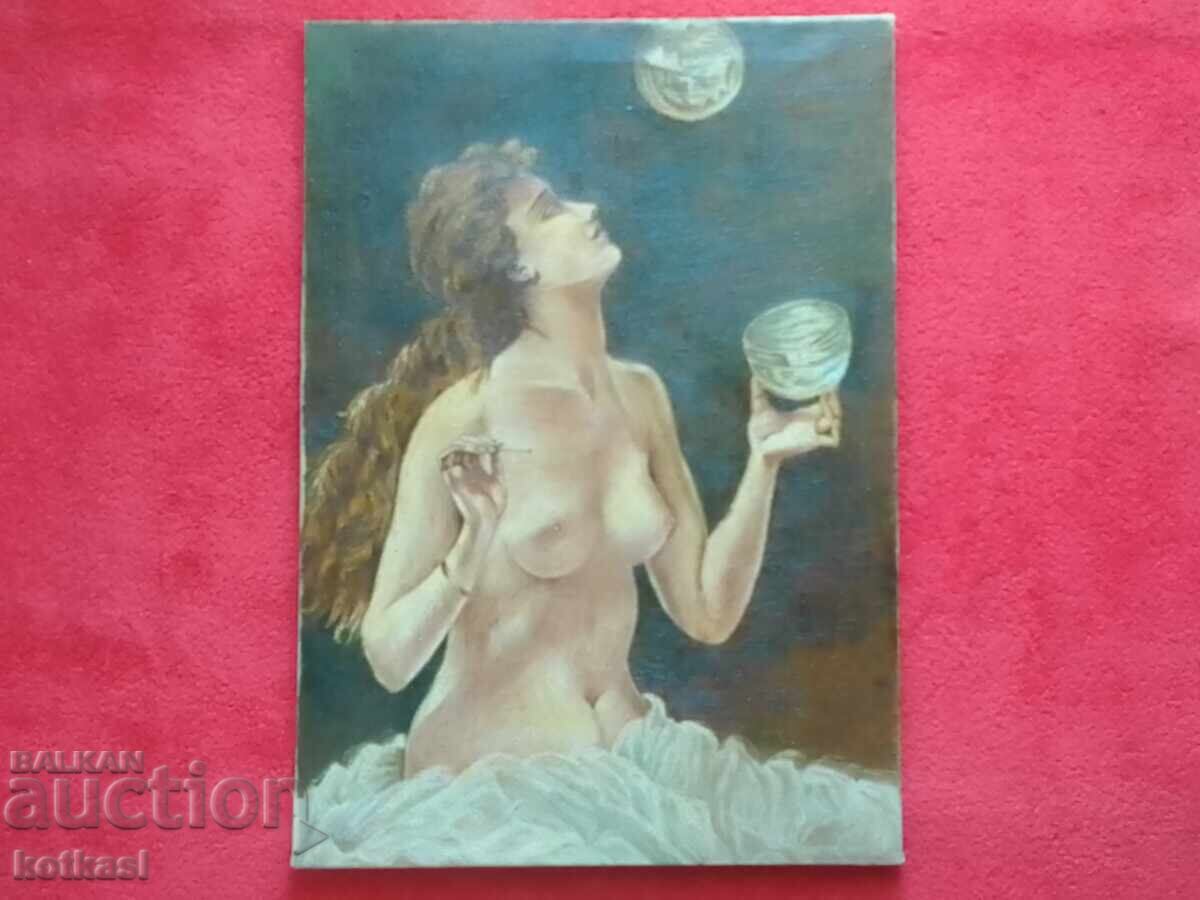 Oil painting on canvas Nude woman erotica signature