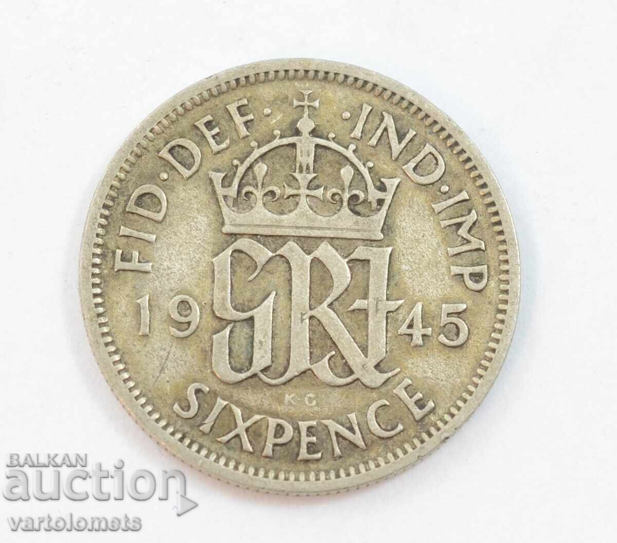 6 pence 1945 - Marea Britanie › Regele George al VI-lea