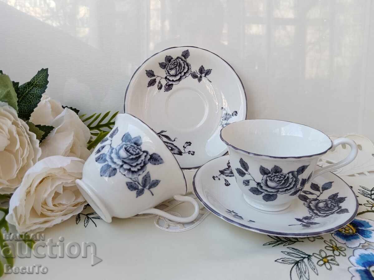 Coffee for two, Swedish porcelain with black roses Coffee for two, Swedish porcelain with black roses