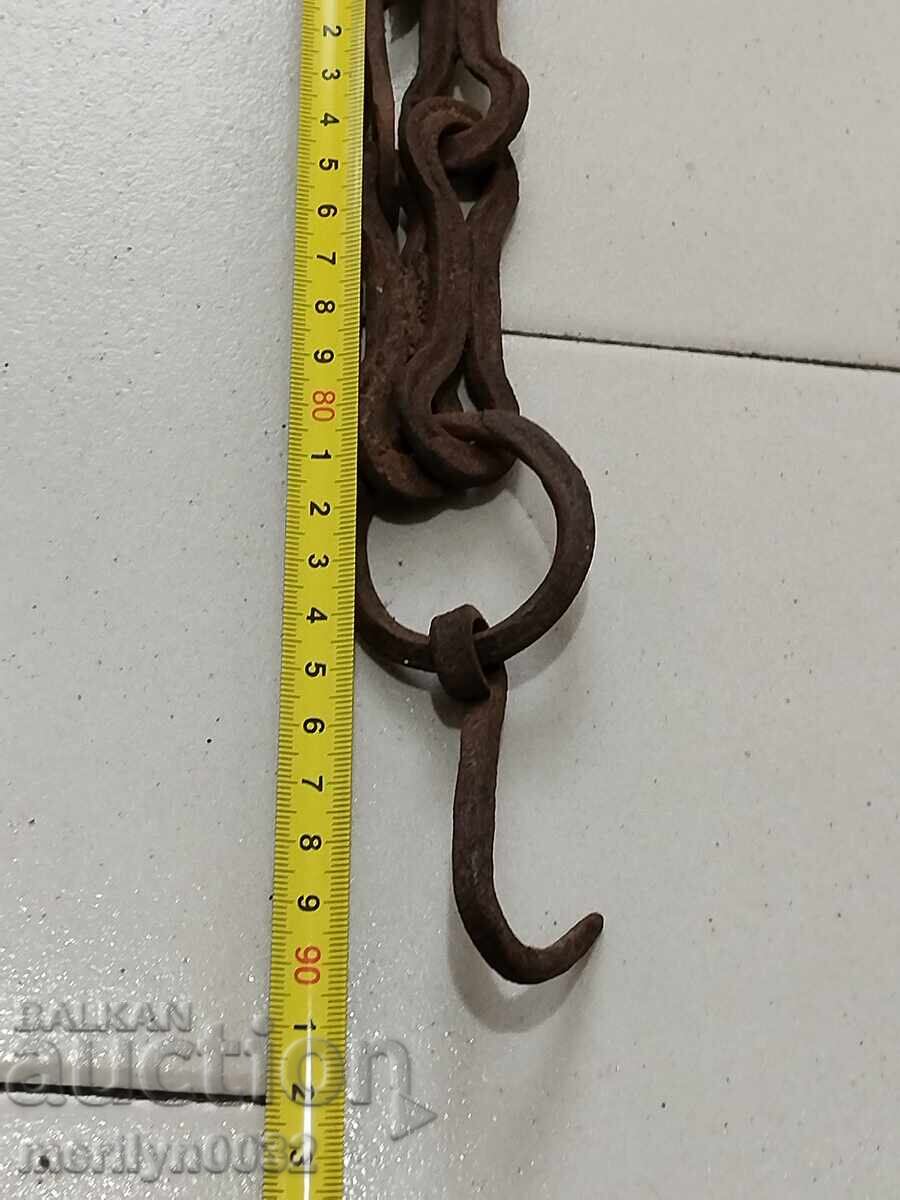 Old wrought iron chain with hook, hearth chain hook chain - 5 Old wrought iron chain with hook, hearth chain hook chain - 5