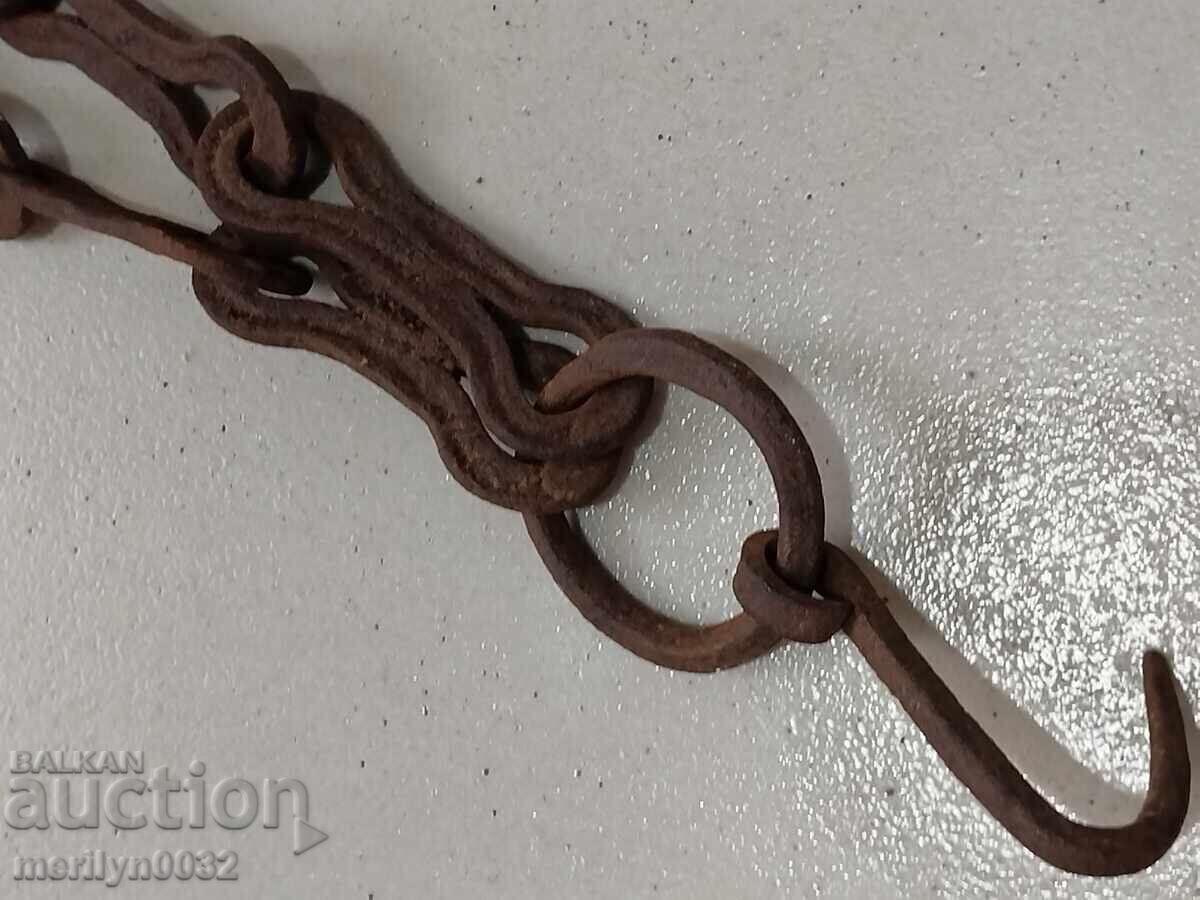 Old wrought iron chain with hook, hearth chain hook chain - 6 Old wrought iron chain with hook, hearth chain hook chain - 6