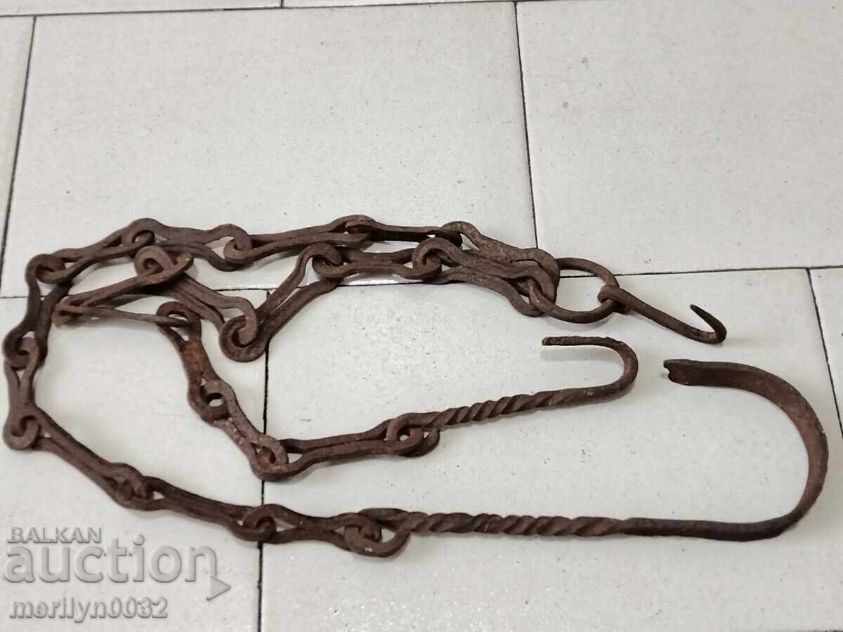 Old wrought iron chain with hook, hearth chain hook chain - 7 Old wrought iron chain with hook, hearth chain hook chain - 7