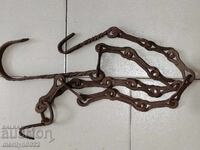 Old wrought iron chain with hook, hearth chain hook chain