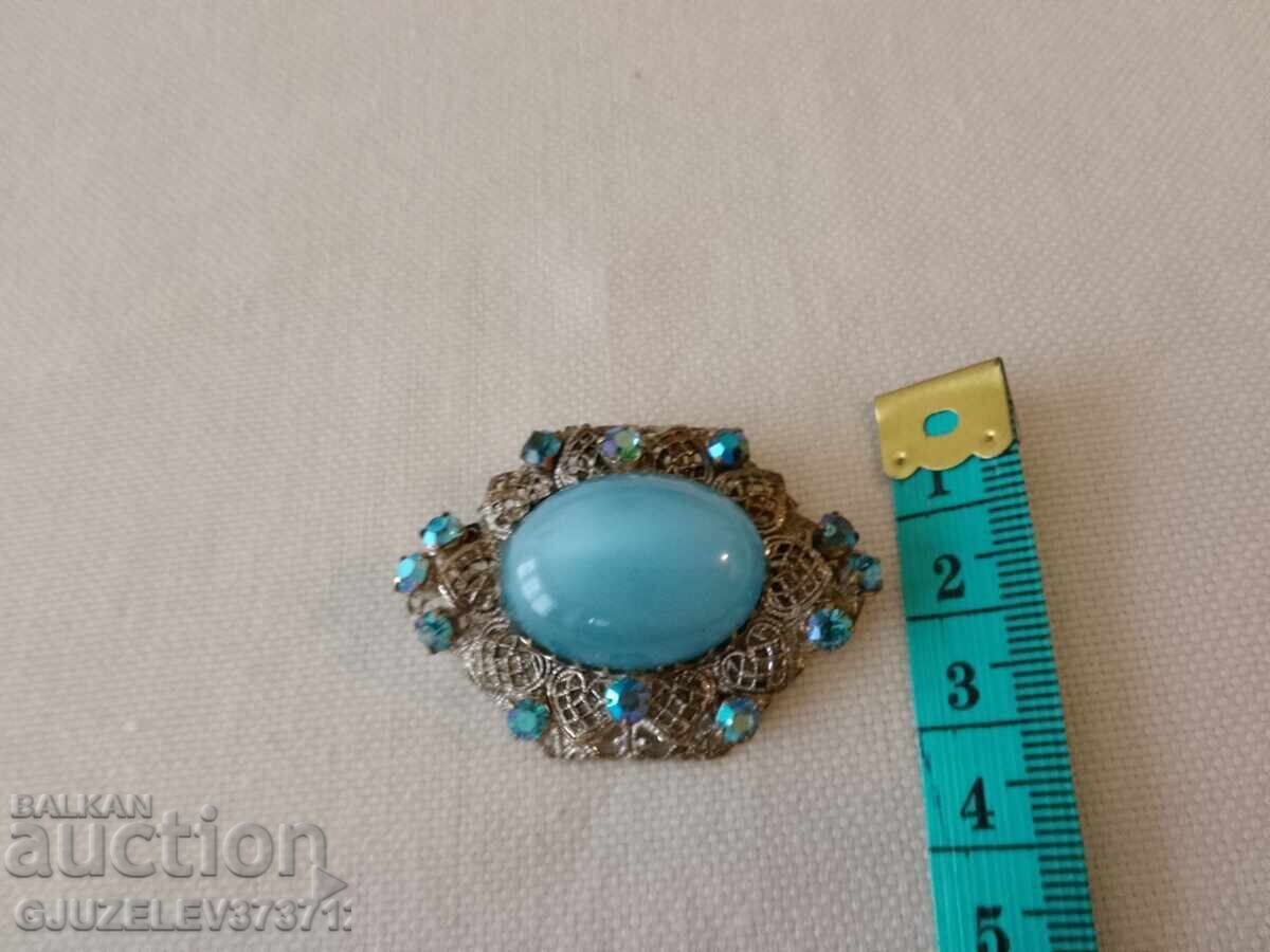 Old Women's Brooch with blue zircons and filigree with price 69.00 BGN | € 35.28