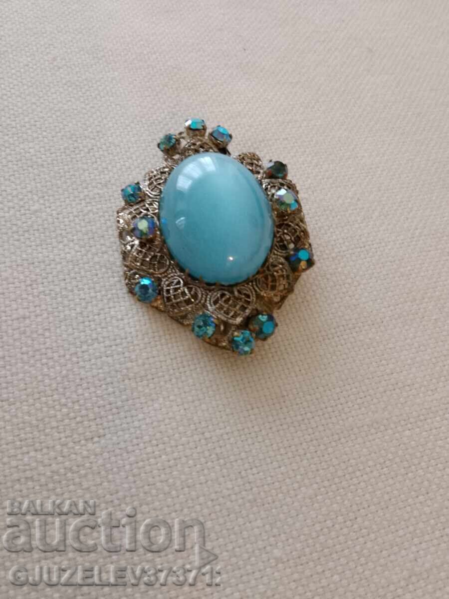 Old Women's Brooch with blue zircons and filigree - 5