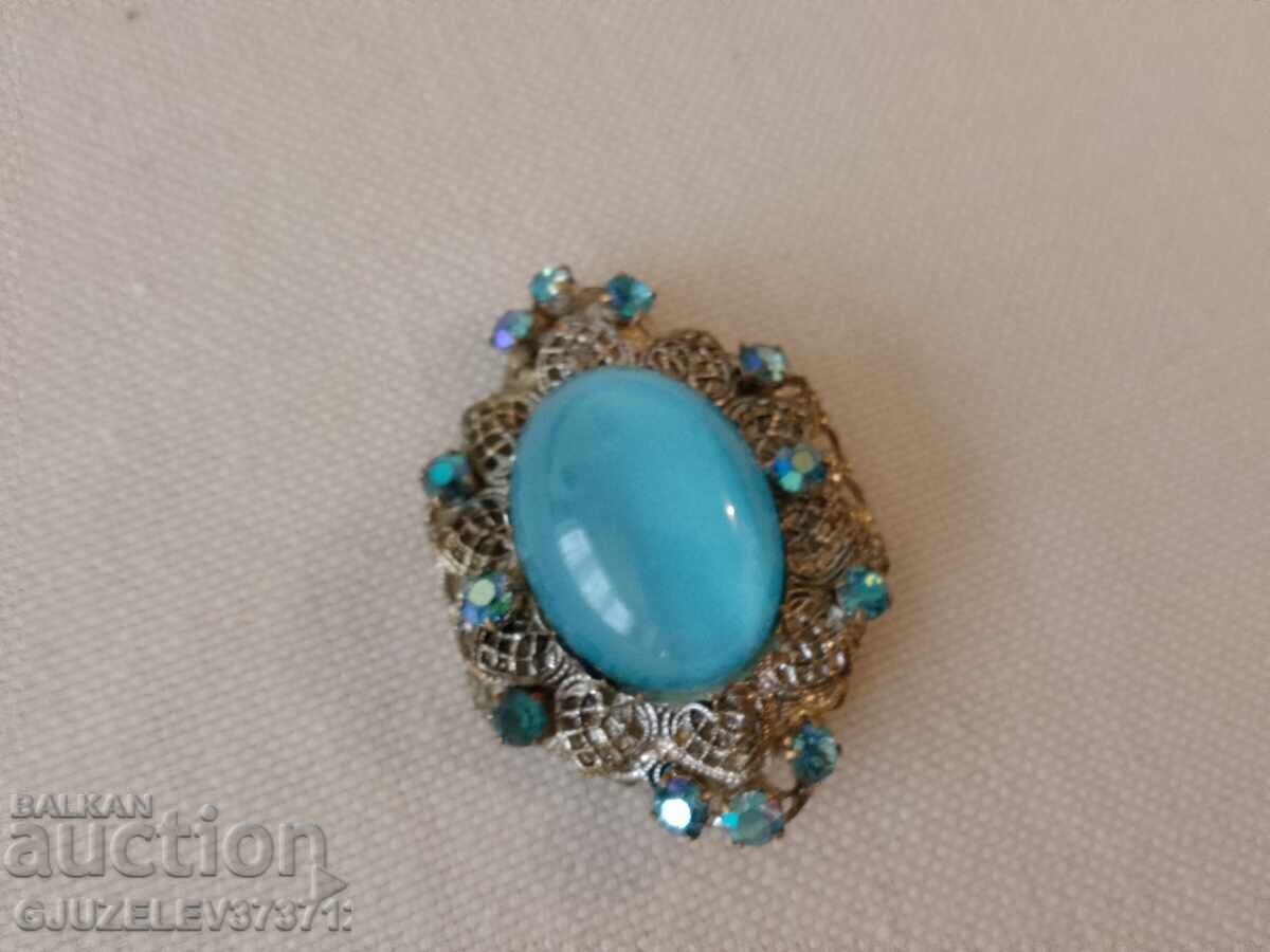 Old Women's Brooch with blue zircons and filigree - 6