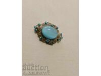 Old Women's Brooch with blue zircons and filigree