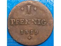 1 pfennig 1819 Saxony Germany copper