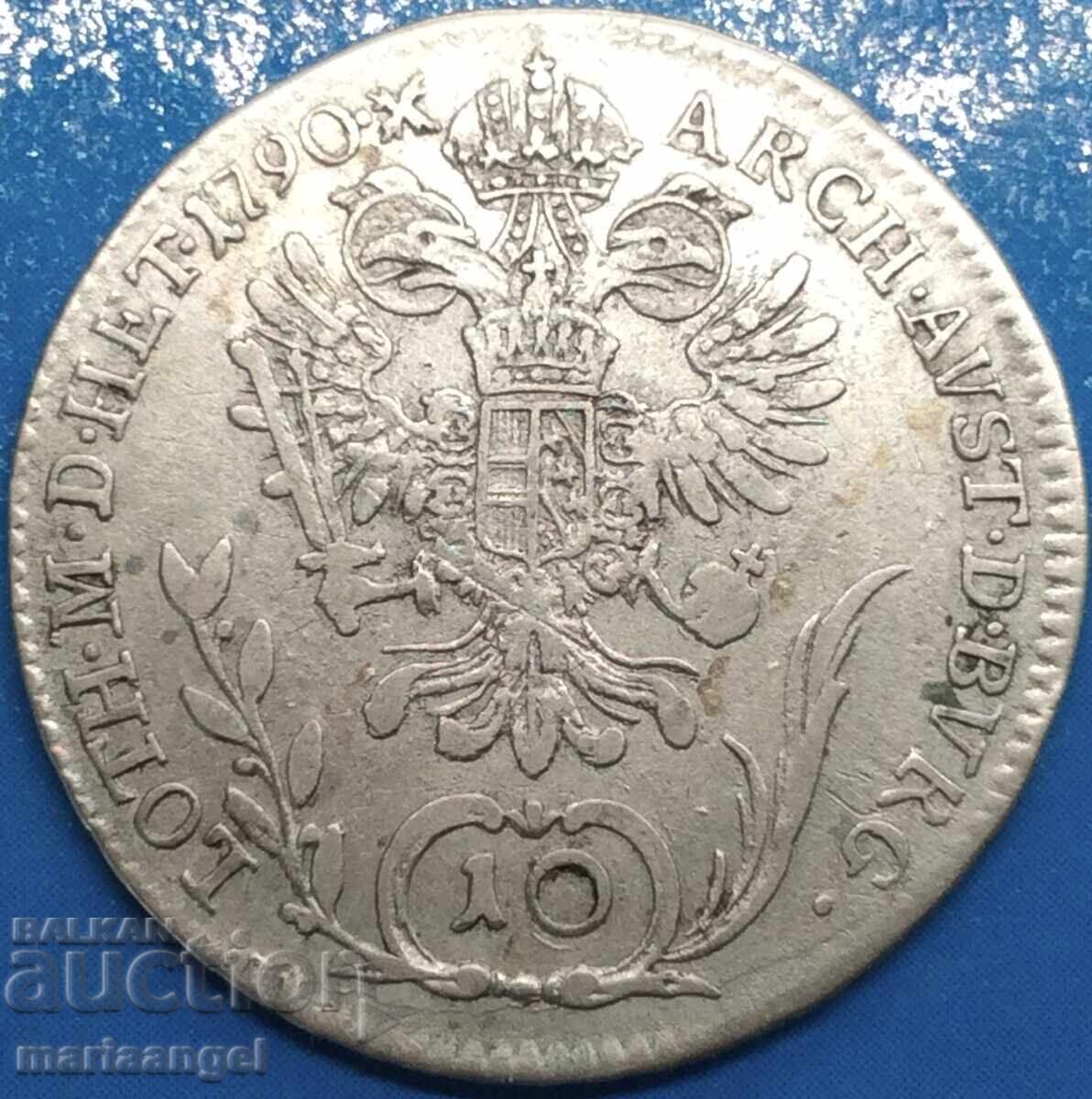 10 Kreuzer 1790 Austria V-Kremnitz Joseph II 1780-1790 Ag