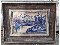 Pictură veche în ulei pe carton