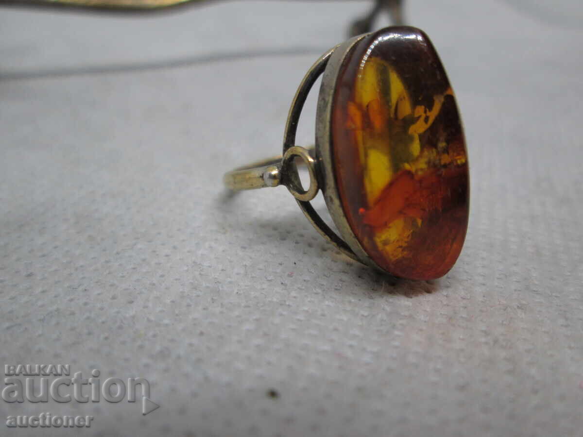RUSSIAN, SOVIET SILVER RING GOLD-PLATED WITH AMBER with price 100.00 BGN | € 51.13 RUSSIAN, SOVIET SILVER RING GOLD-PLATED WITH AMBER with price 100.00 BGN | € 51.13
