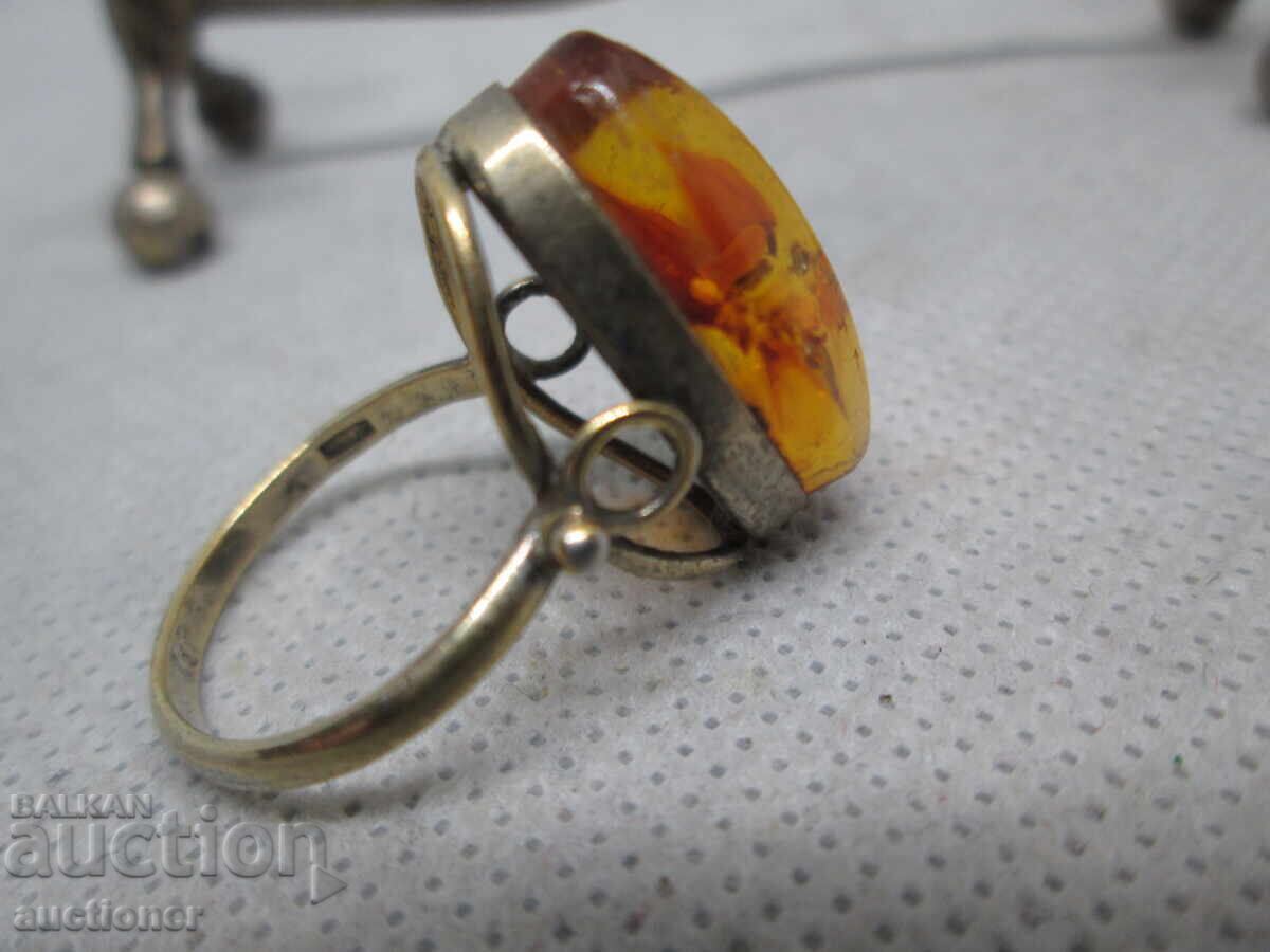 RUSSIAN, SOVIET SILVER RING GOLD-PLATED WITH AMBER - 5 RUSSIAN, SOVIET SILVER RING GOLD-PLATED WITH AMBER - 5
