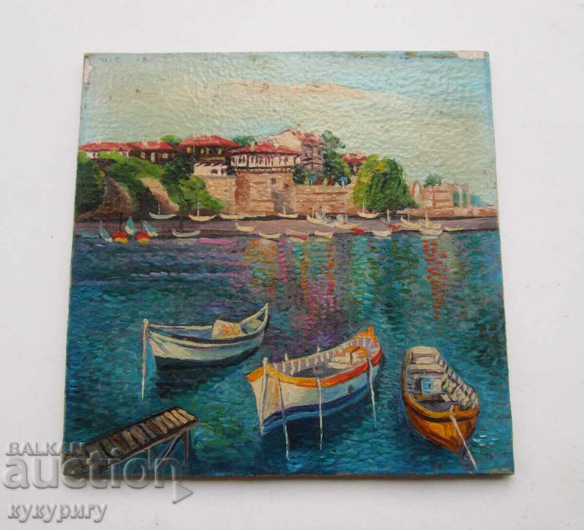 Small painting seascape with boats old Nessebar with price 45.00 BGN | € 23.01 Small painting seascape with boats old Nessebar with price 45.00 BGN | € 23.01