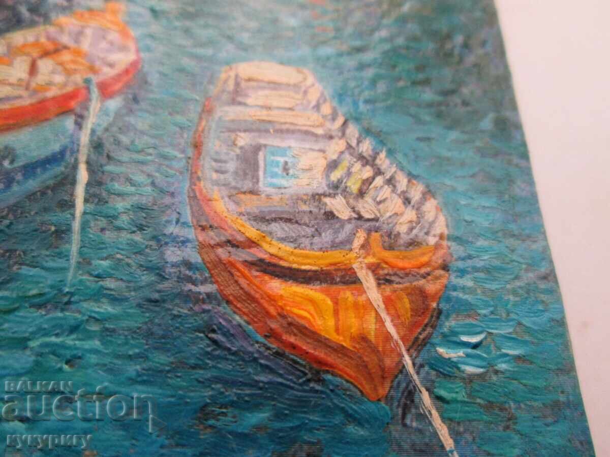 Auction Small painting seascape with boats old Nessebar Auction Small painting seascape with boats old Nessebar