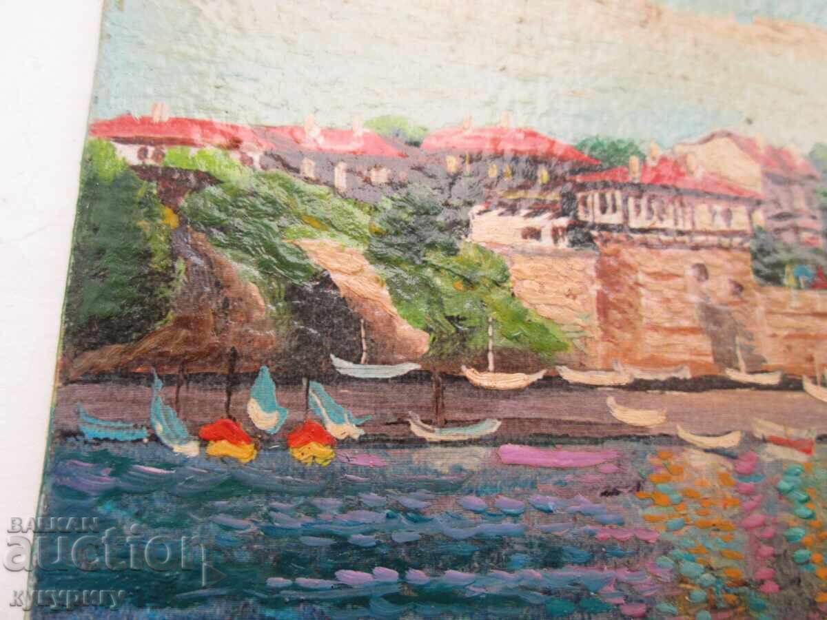Delivery of Small painting seascape with boats old Nessebar Delivery of Small painting seascape with boats old Nessebar