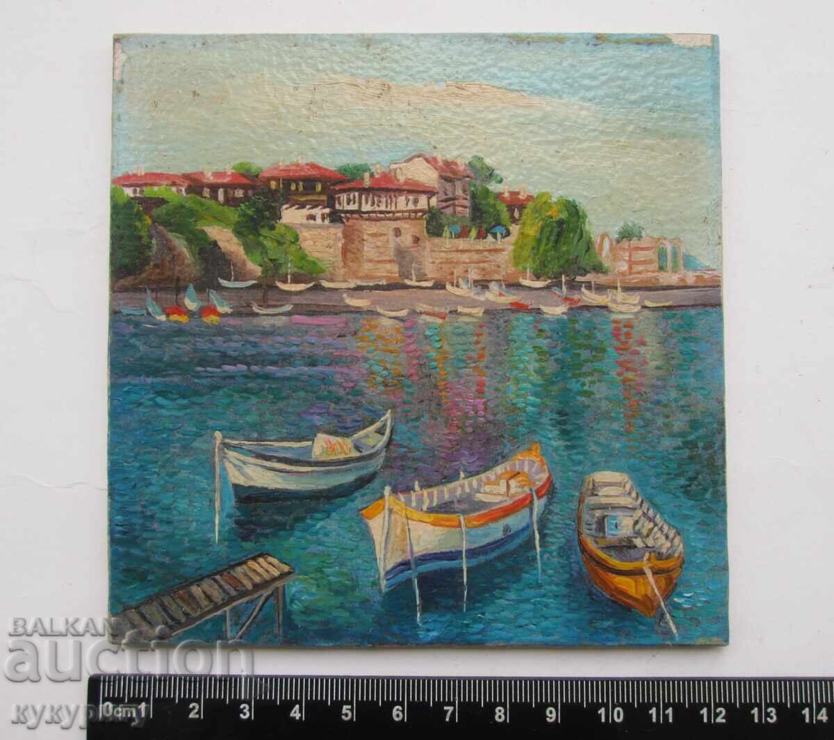 Small painting seascape with boats old Nessebar - 6 Small painting seascape with boats old Nessebar - 6
