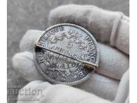 Silver coin made into a brooch 5 Francs 1873