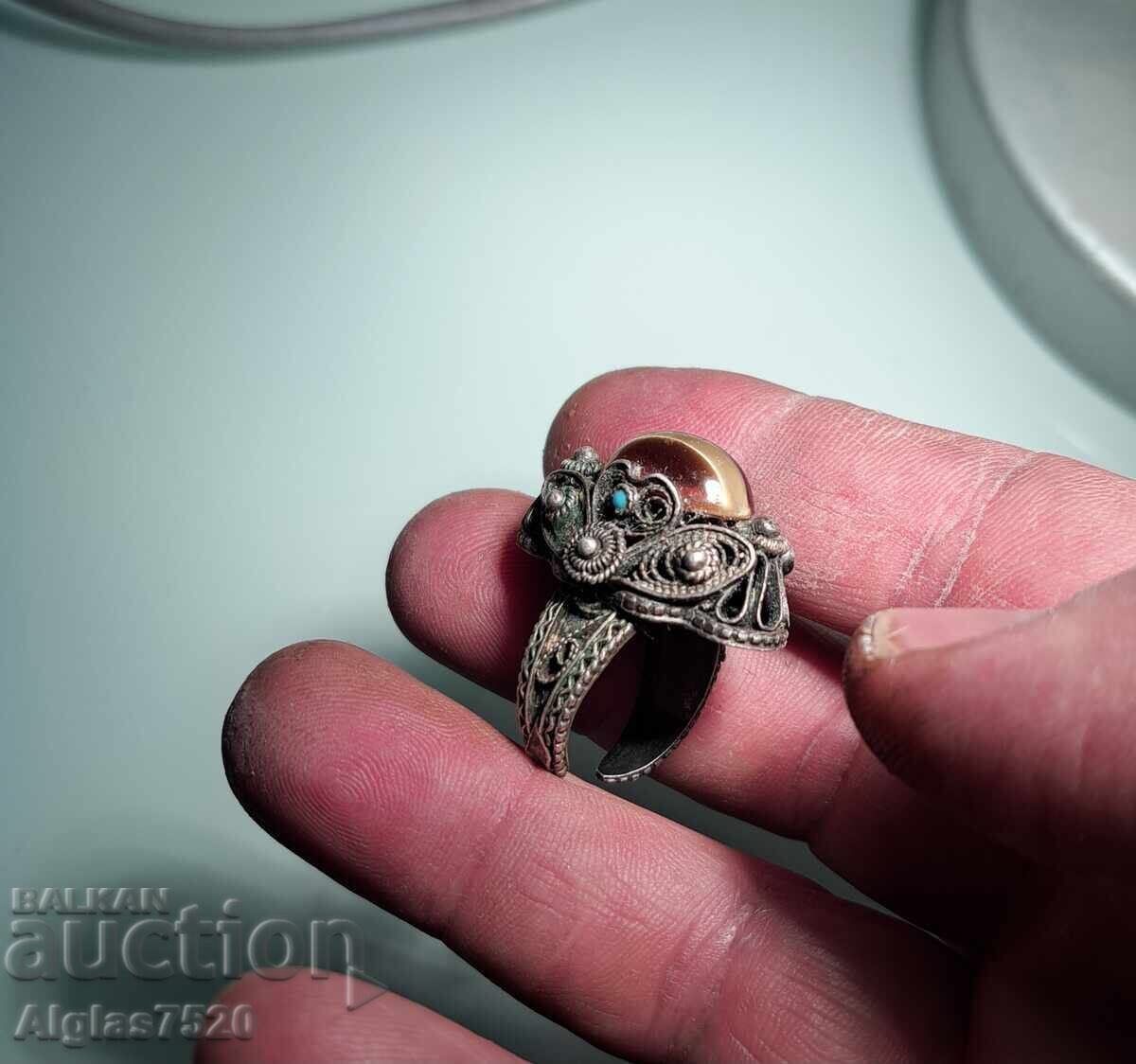 Old silver ring, filigree "Snake's Eye" - authentic