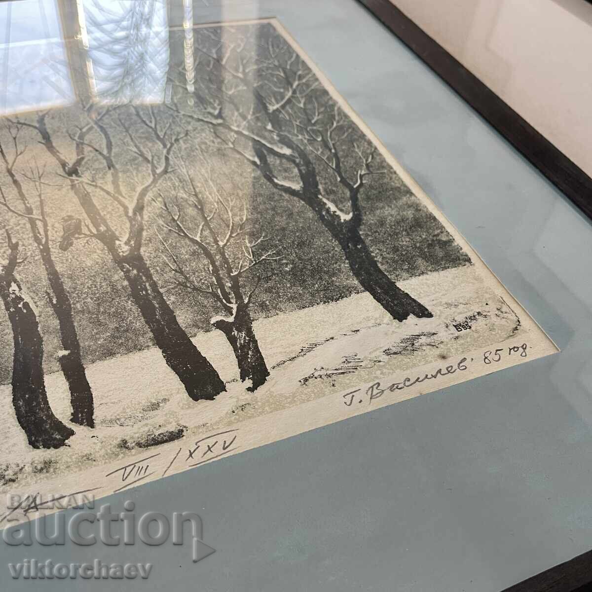 Pictura Georgi Vassilev - litografie „Tăcerea de iarnă”. cu preț € 314.00 | 614.13 BGN