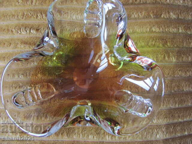 Massive crystal bowl, colored glass, handmade, 17x9 with price 59.00 BGN | € 30.17