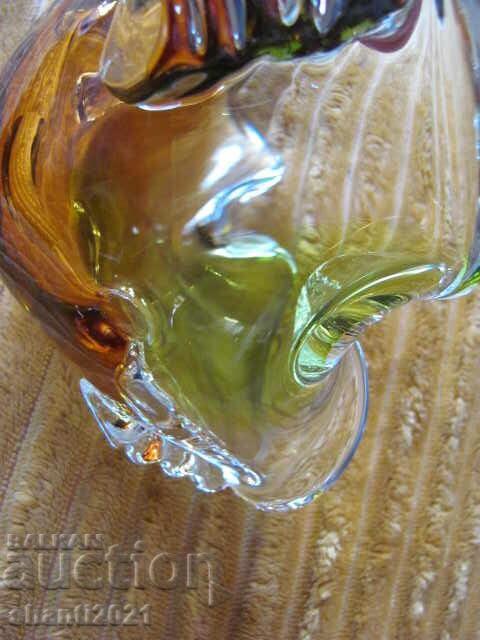 Massive crystal bowl, colored glass, handmade, 17x9 - 6