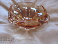 crystal bowl, ashtray, colored glass, handmade