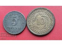 Germany - lot 2 coins - 5 pfennig 1918 and 10 pfennig 1924