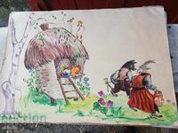 Old large painting, watercolor - children's fairy tale