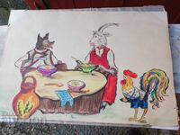 Old large painting, watercolor - children's fairy tale