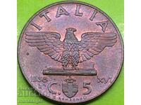 1938 5 Centesimi Italia Vultur UNC Bronz