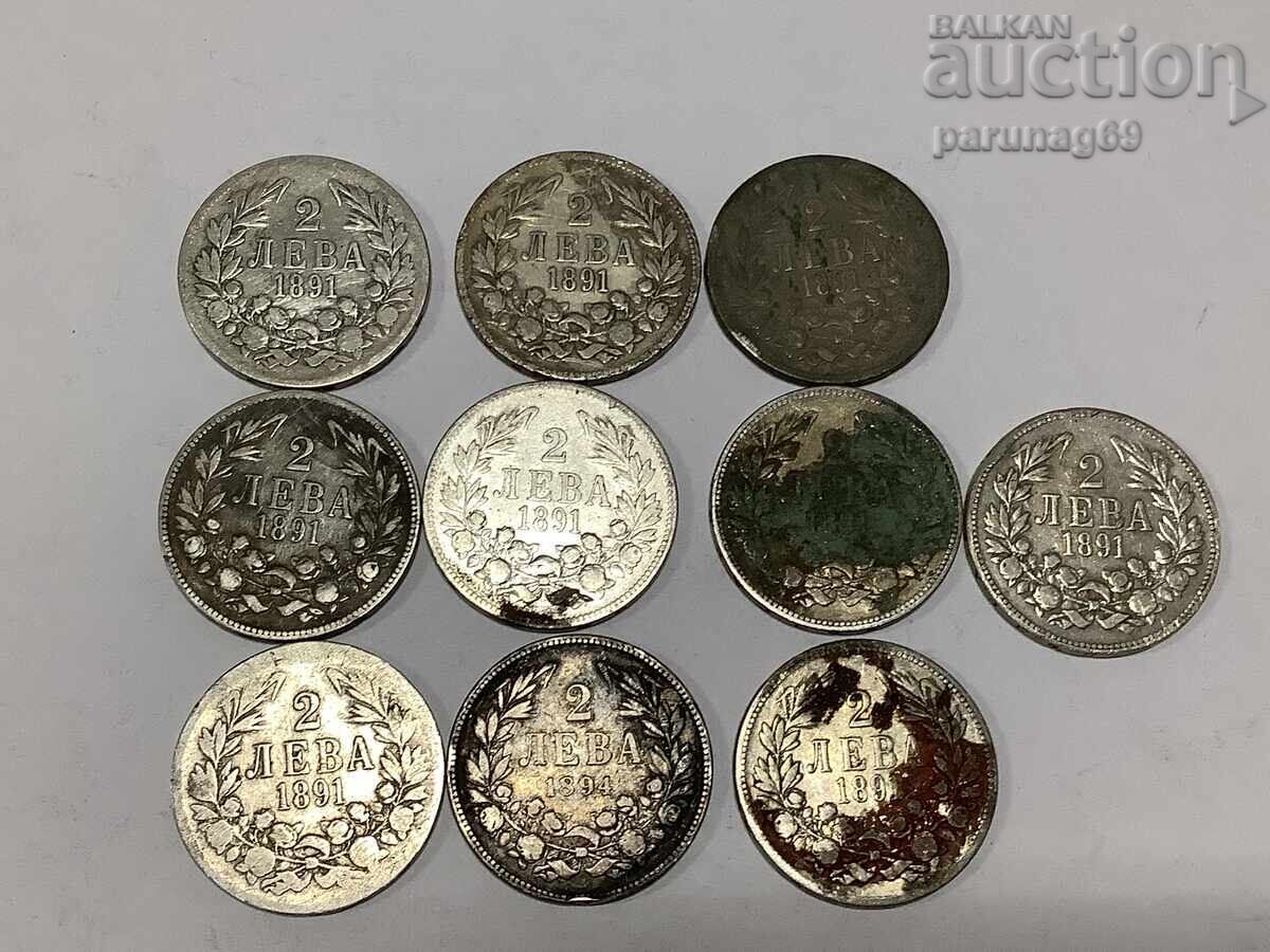Bulgaria 2 leva 1891 and 1894 LOT 10 pieces Bulgaria 2 leva 1891 and 1894 LOT 10 pieces