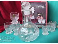 Crystal service ROYAL carafe, glasses in a box