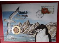 Brit. Antark. teritorii-5 pence1990 si post.mar. într-un plic frumos