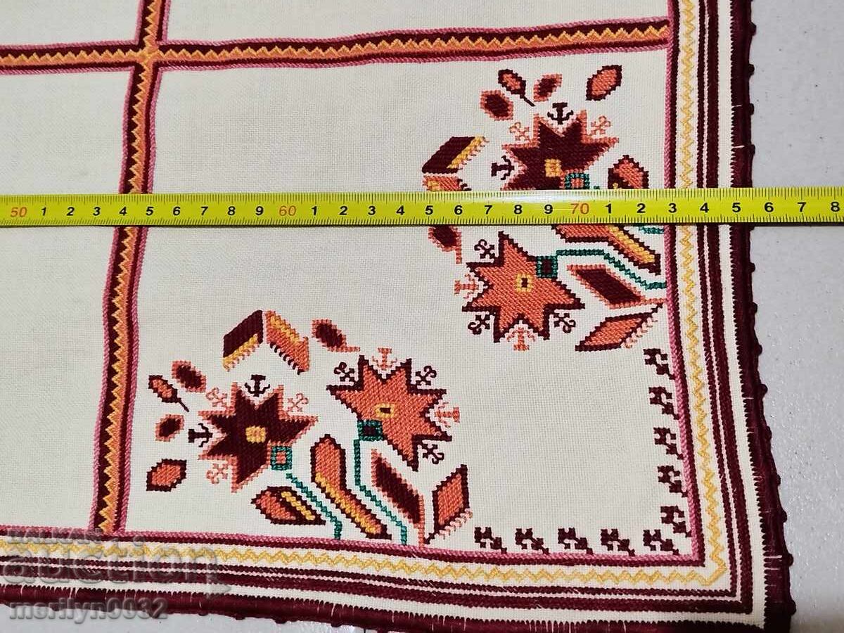 Old hand-embroidered tablecloth, plaid - 6