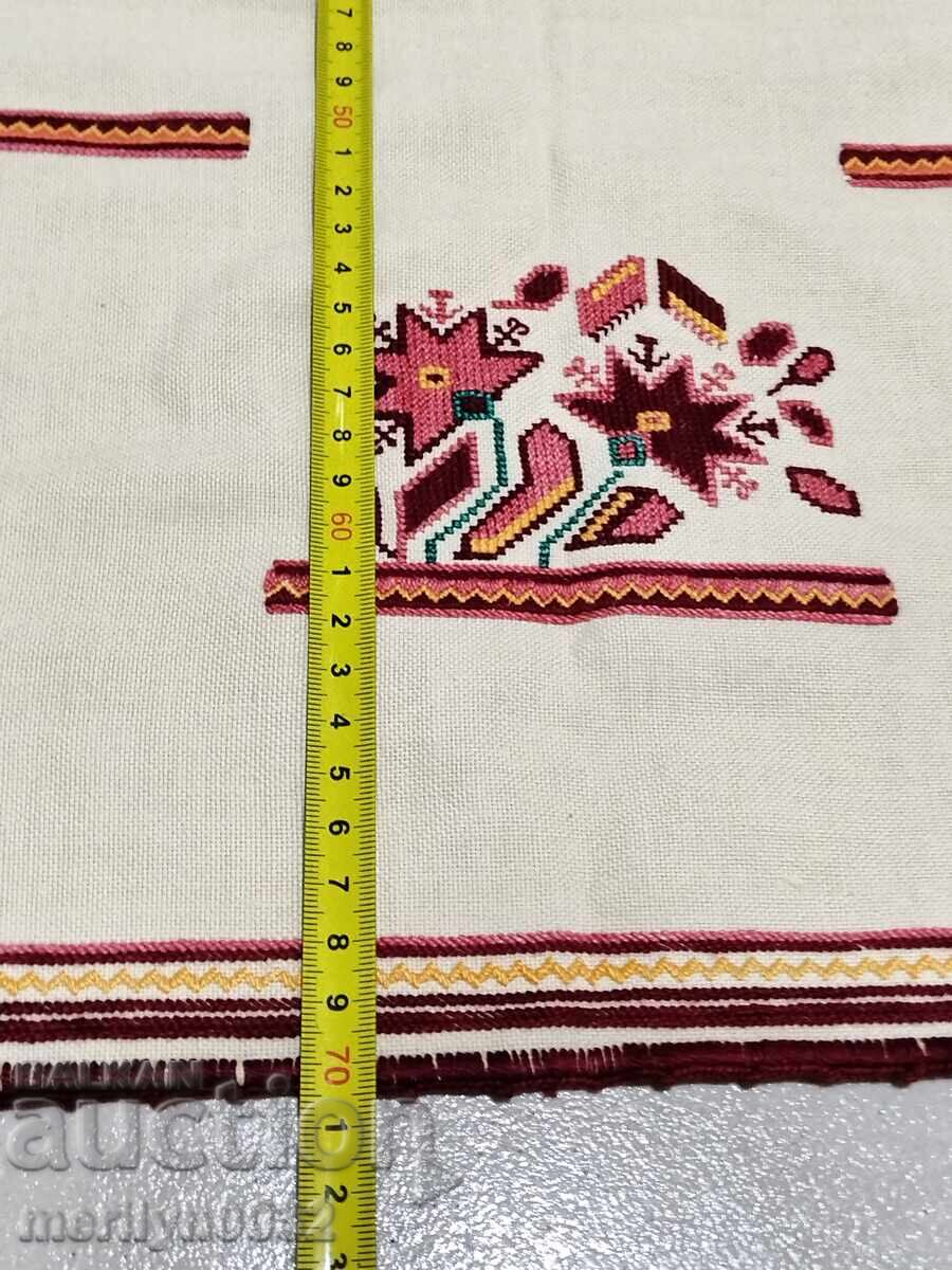 Old hand-embroidered tablecloth, plaid - 7