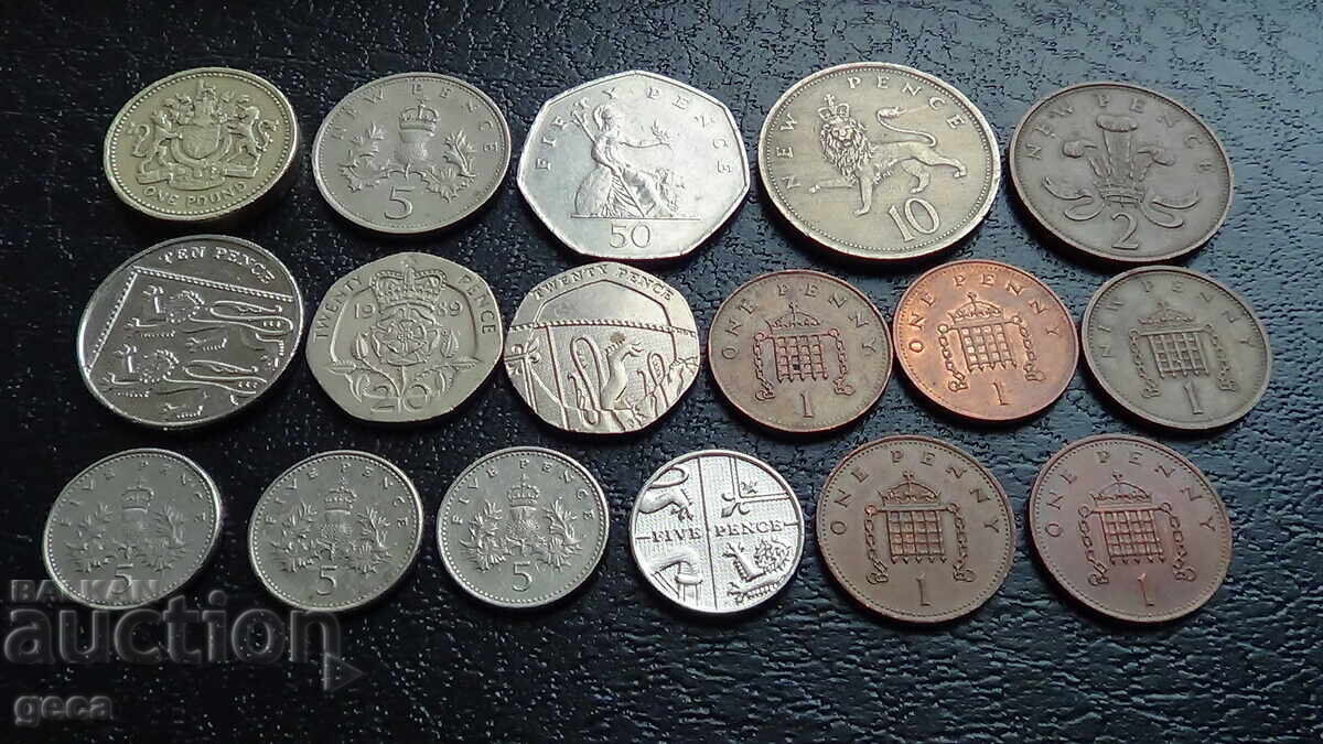 Monede Marea Britanie - 17 bucăți Monede Marea Britanie - 17 bucăți