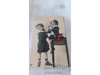 Postcard Two Little Girls with an Easter Egg 1910