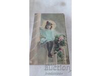 Postcard Little Girl in a Light Blue Dress 1906