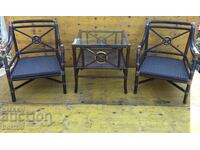 McGuire-Luxurious set of 2 bamboo chairs and table