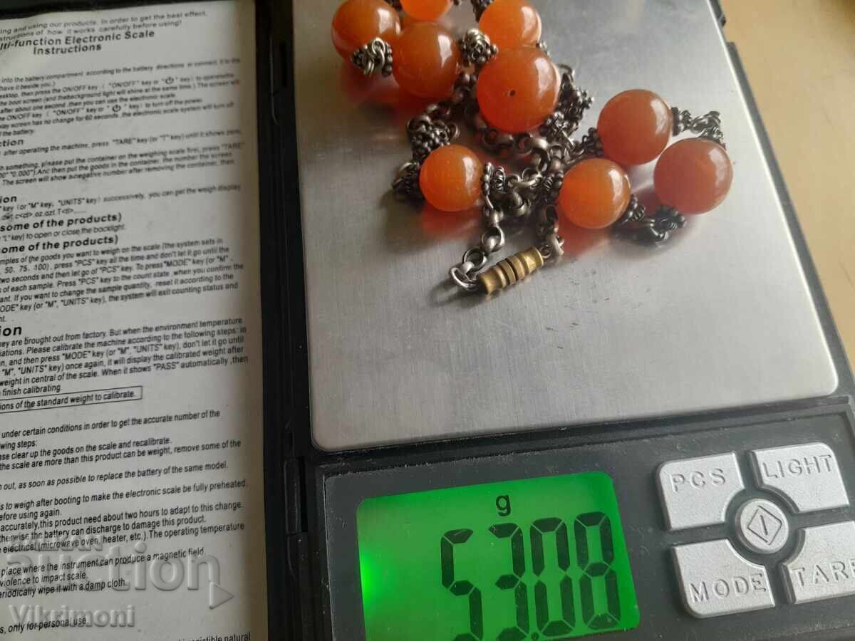 Licitație Colier retro, etnic, carnelian, granulație, 265k, bronz placat cu argint,