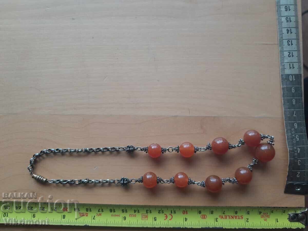 Livrarea Colier retro, etnic, carnelian, granulație, 265k, bronz placat cu argint,