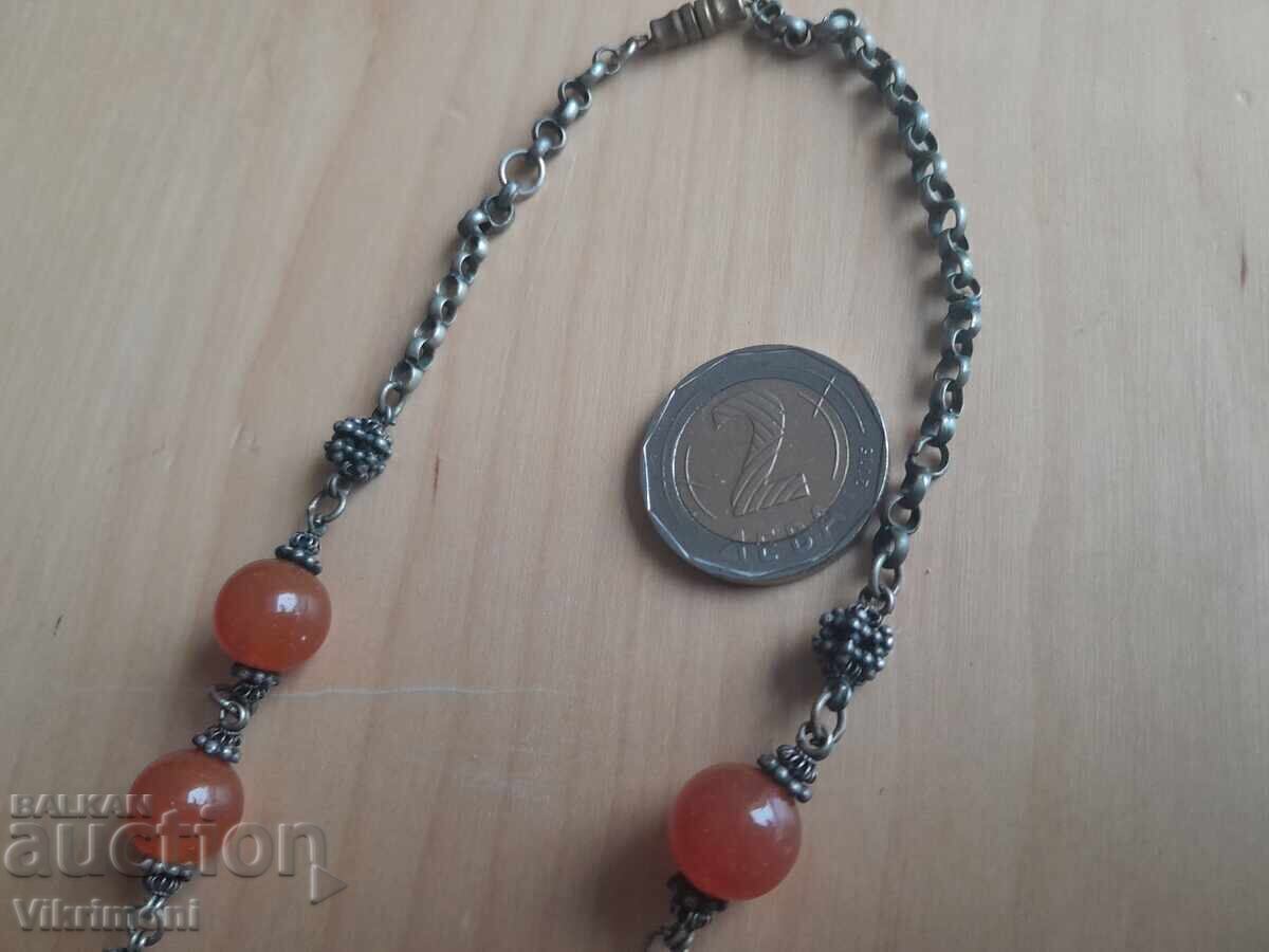 Colier retro, etnic, carnelian, granulație, 265k, bronz placat cu argint, - 5
