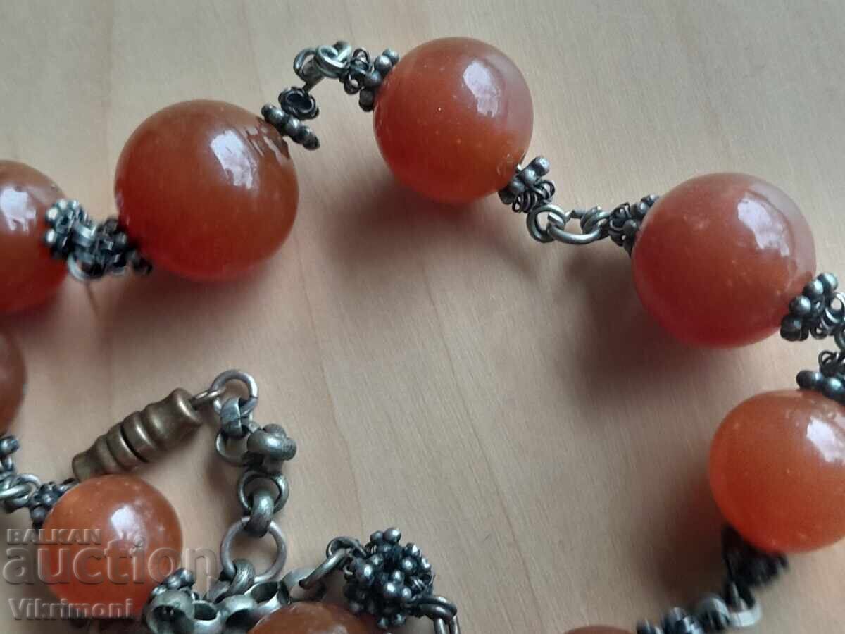Colier retro, etnic, carnelian, granulație, 265k, bronz placat cu argint, - 6