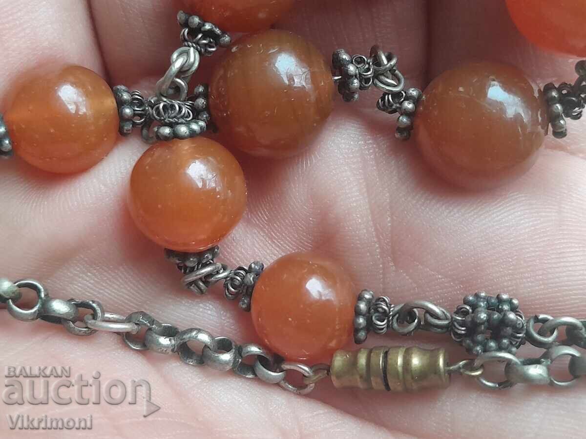 Colier retro, etnic, carnelian, granulație, 265k, bronz placat cu argint, - 7